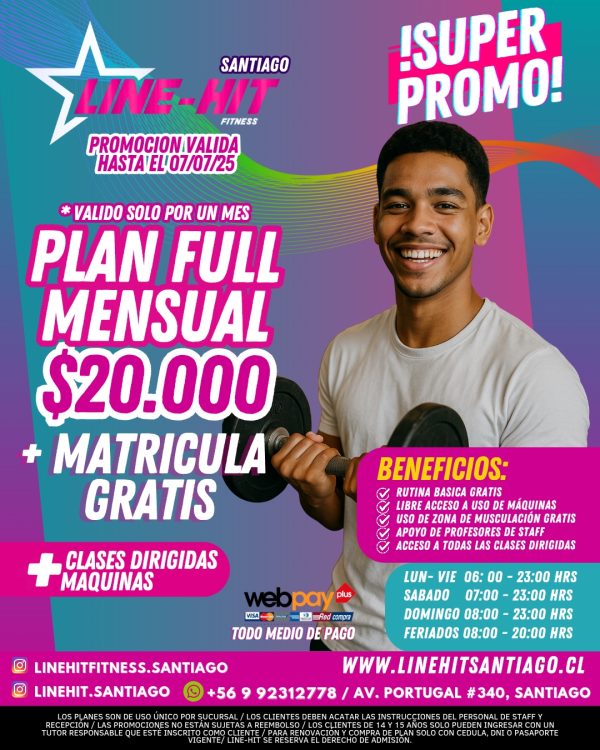 *SUPER PROMO PLAN FULL MENSUAL $20.000 + MATRICULA GRATIS ( Sede Santiago)