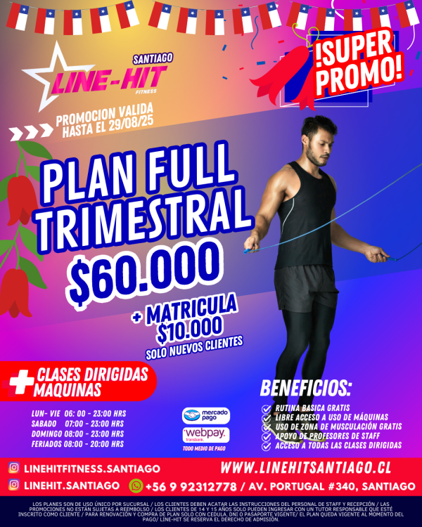 PROMO PLAN FULL TRIMESTRAL $60.000 + MATRICULA $10.000 (Sede Santiago)