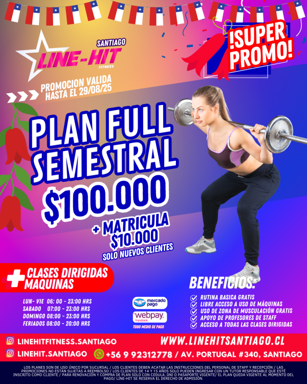 PROMO PLAN FULL SEMESTRAL $100.000 + MATRICULA $10.000 (Sede Santiago)